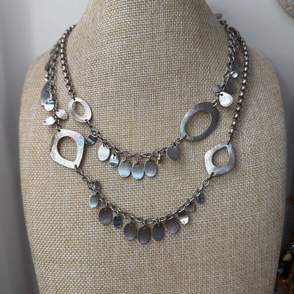 Chicos Silver-Tone Mixed Metal Long Statement Necklace Boho, Gypsy, Southwestern - Picture 4 of 6